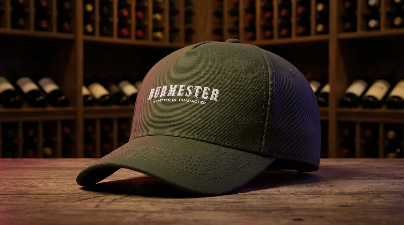 Boné verde com a marca Burmester.