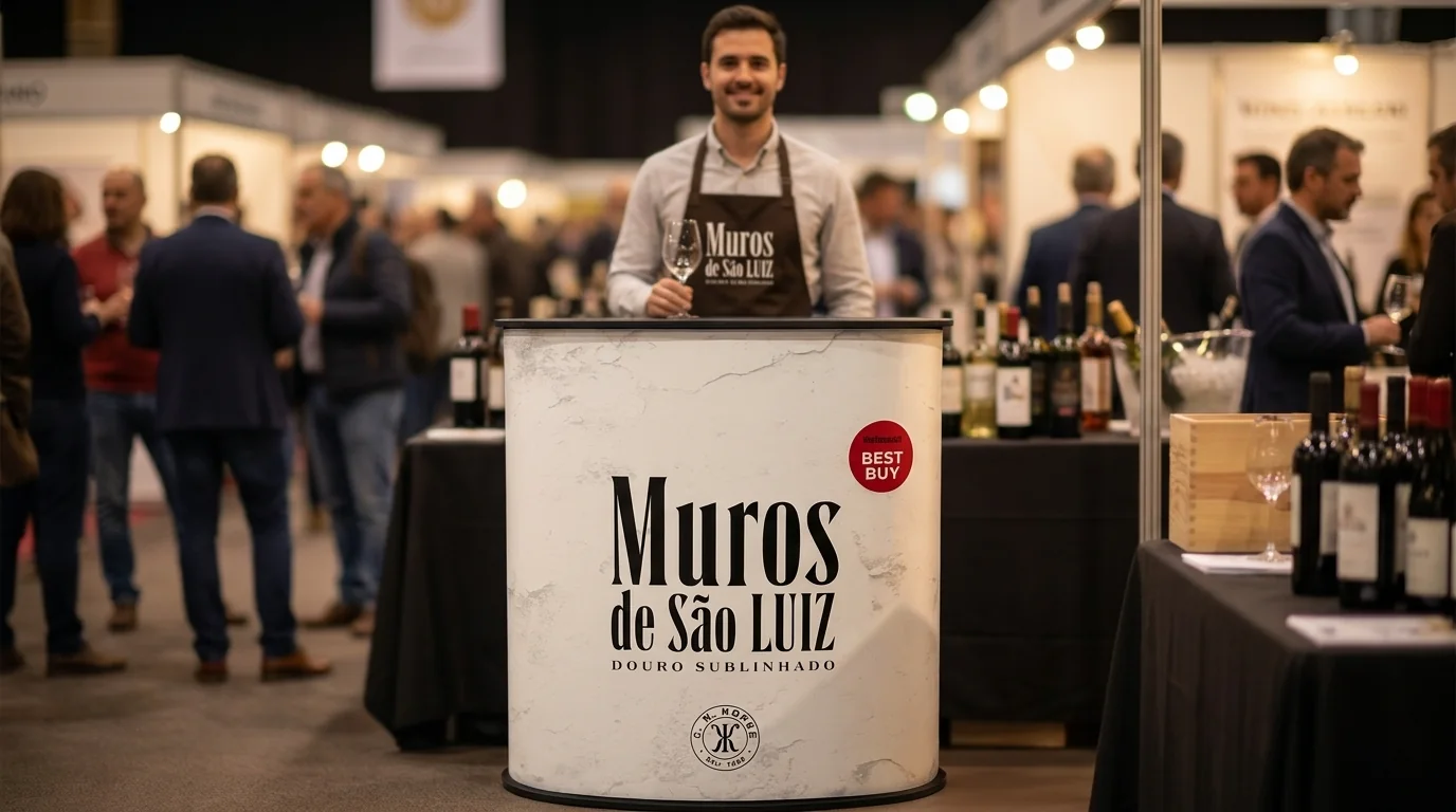 Balcão promocional Muros de São Luiz numa feira.