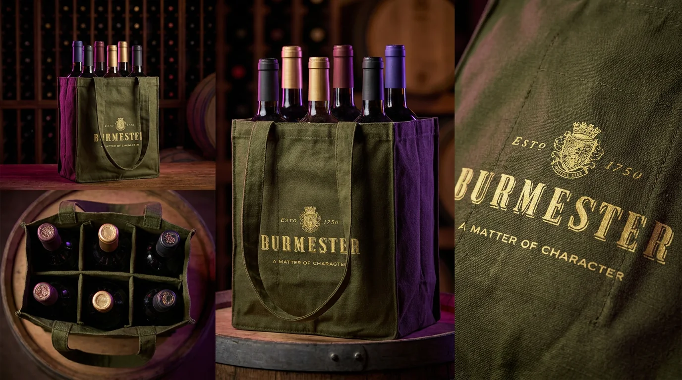 Saco verde Burmester para transportar garrafas.